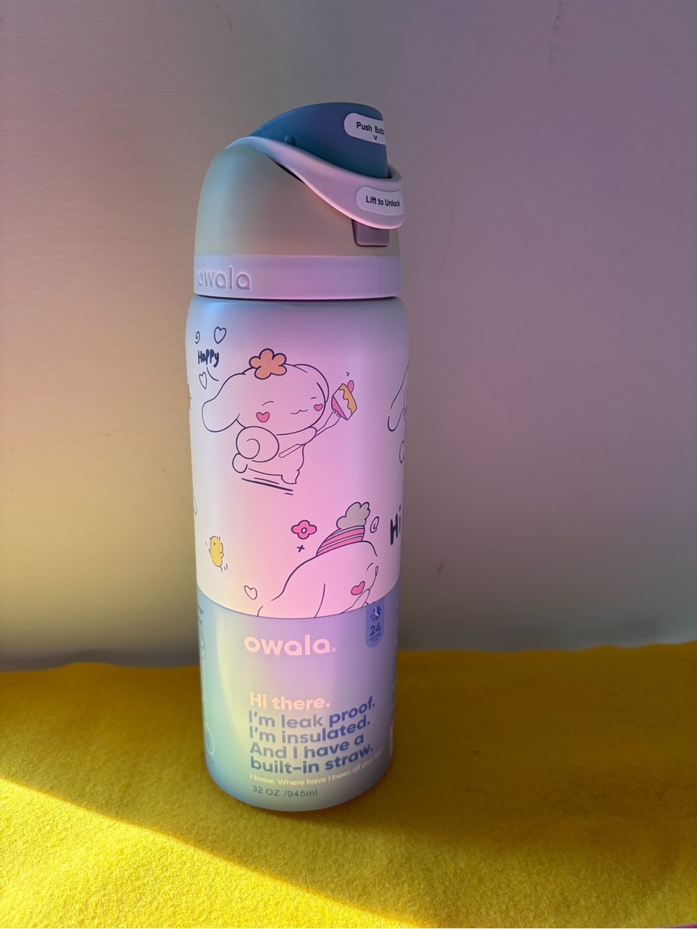 Cinnamonroll Owala Pastel Purple Insulated Water Bottle with Built-In Straw